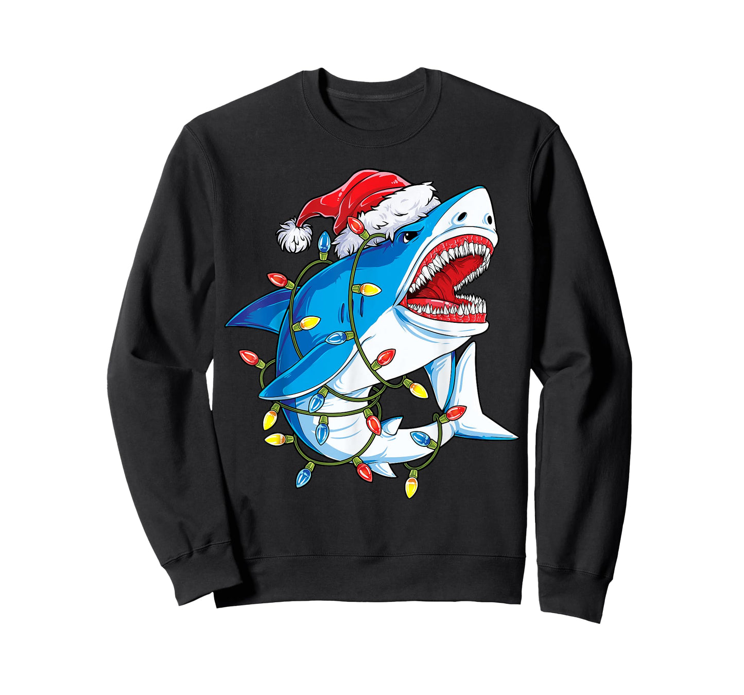 Santa Shark Christmas Lights Sharkmas Tree Xmas Boys Men T-Shirt