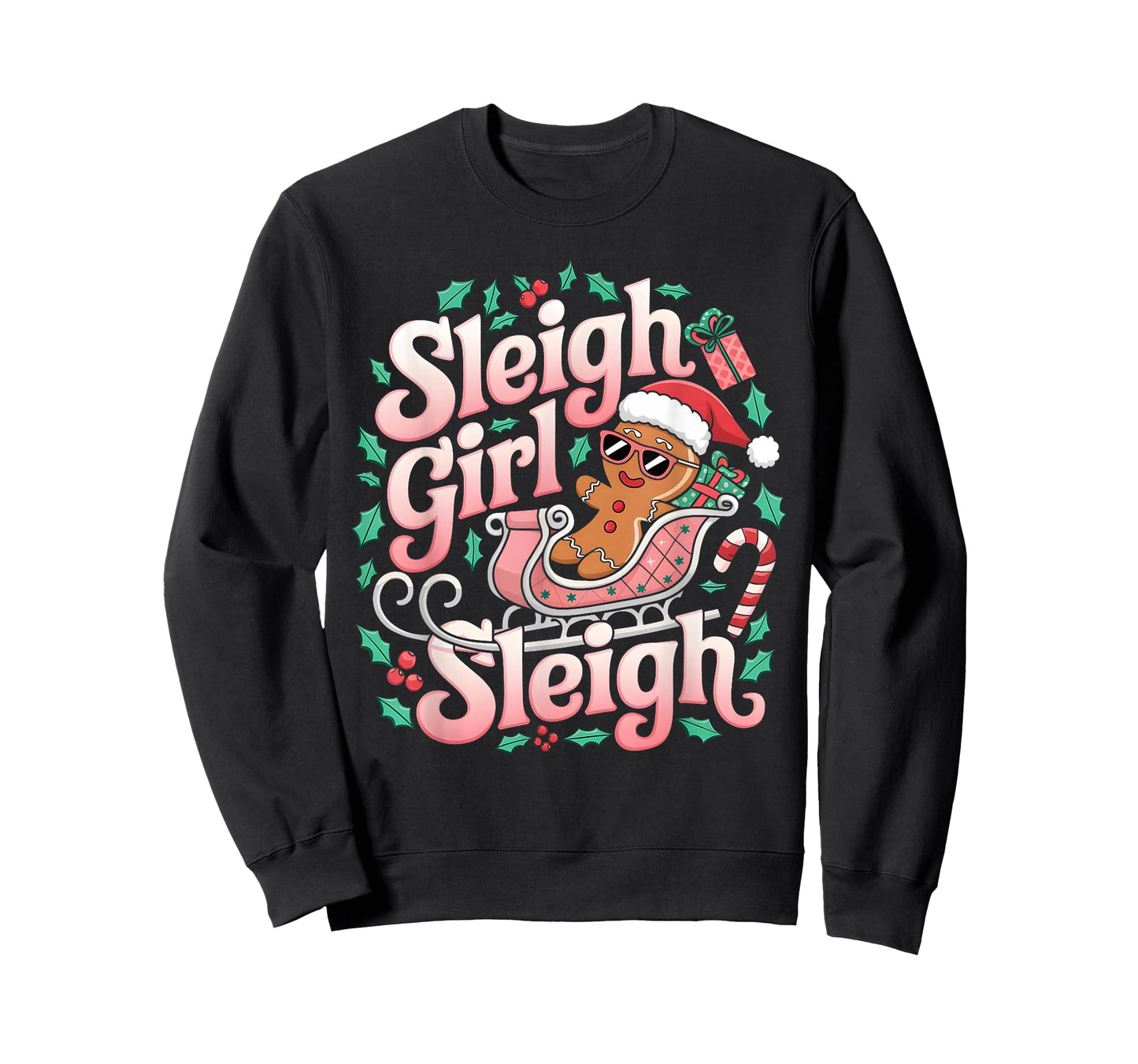 Groovy Pink Christmas Sleigh Girl Sleigh Gingerbread Holiday T-Shirt