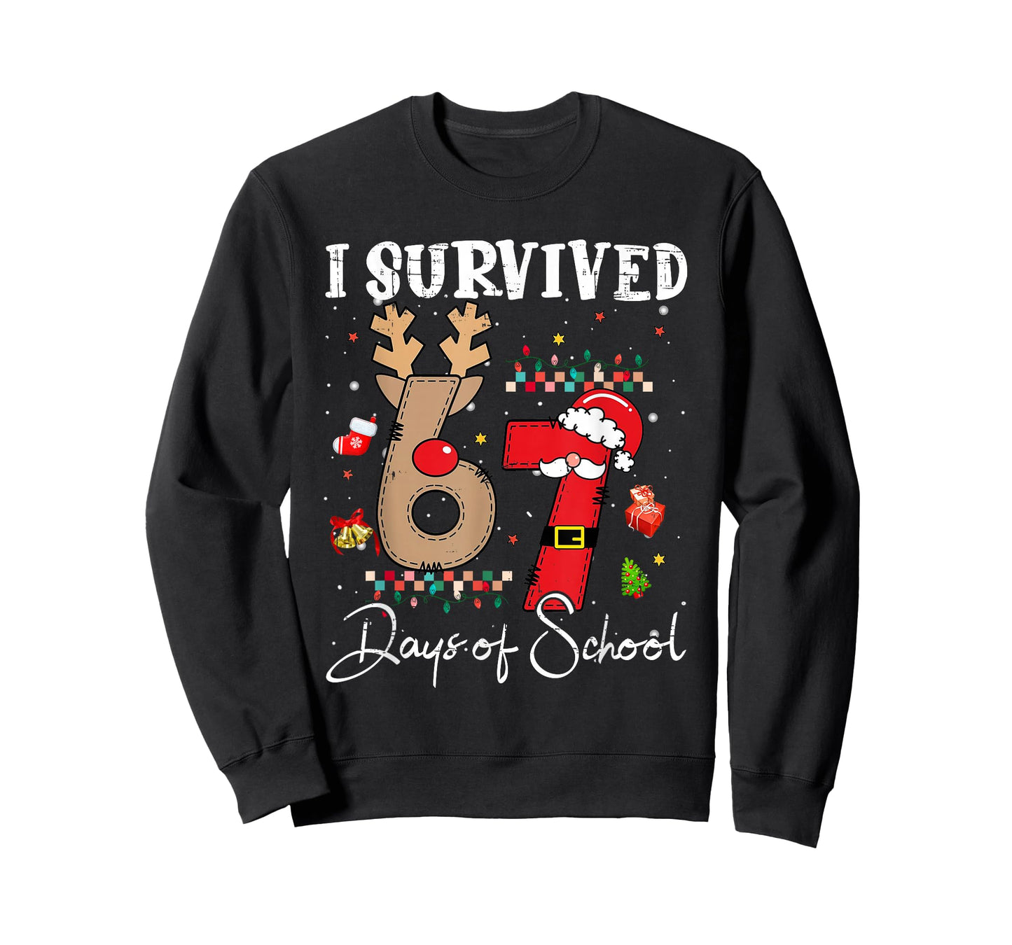I Survived 67 Days of School Christmas Candy Cane Six Seven T-Shirt