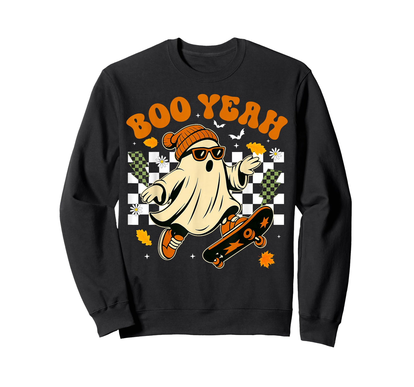 Boo Yeah Skateboard Funny Ghost Halloween Costume Men Boys T-Shirt