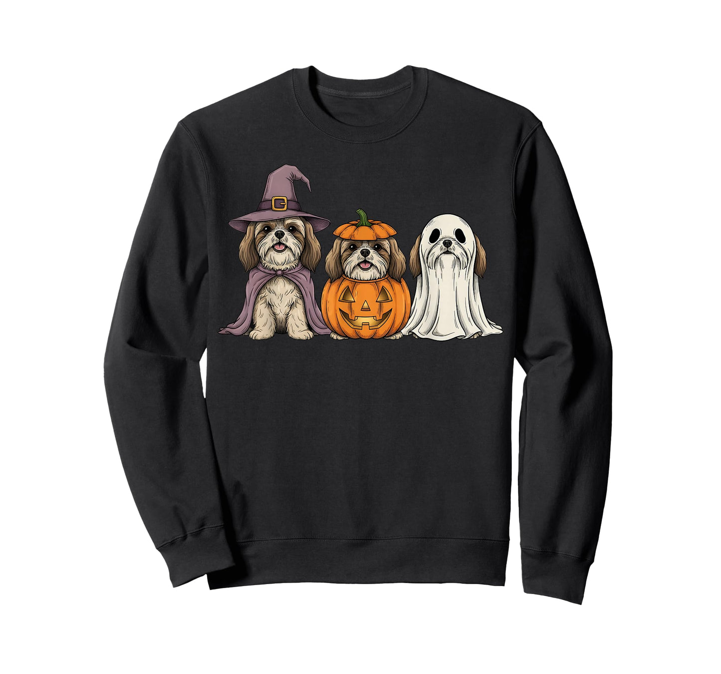 Spooky Ghost Shih Tzu Pumpkin Halloween Dog Lover T-Shirt