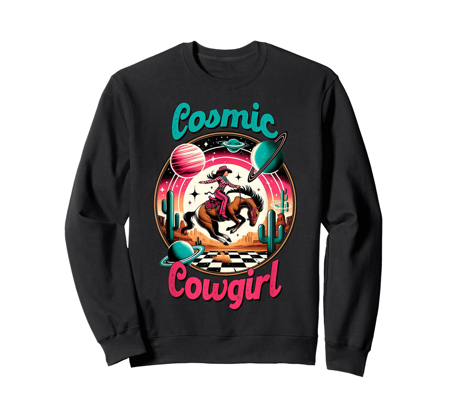 Cosmic Cowgirl Retro Astronaut Planets Outer Space Sci Fi T-Shirt