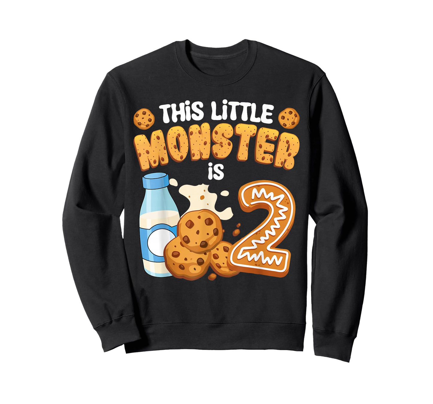 Milk and Cookies This Little Monster Is 2 2nd Bday Boy Girl T-Shirt