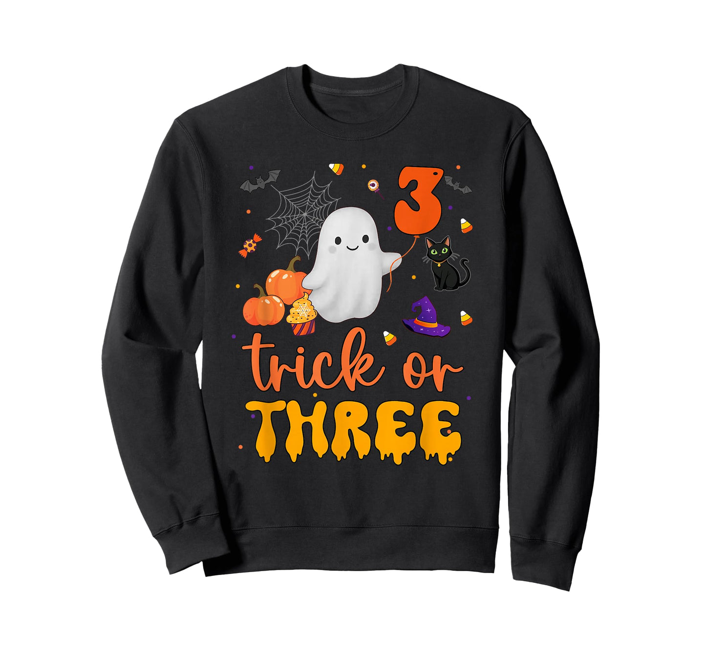 Trick or Three Ghost Pumpkins Cat Halloween 3rd Birthday Boy T-Shirt