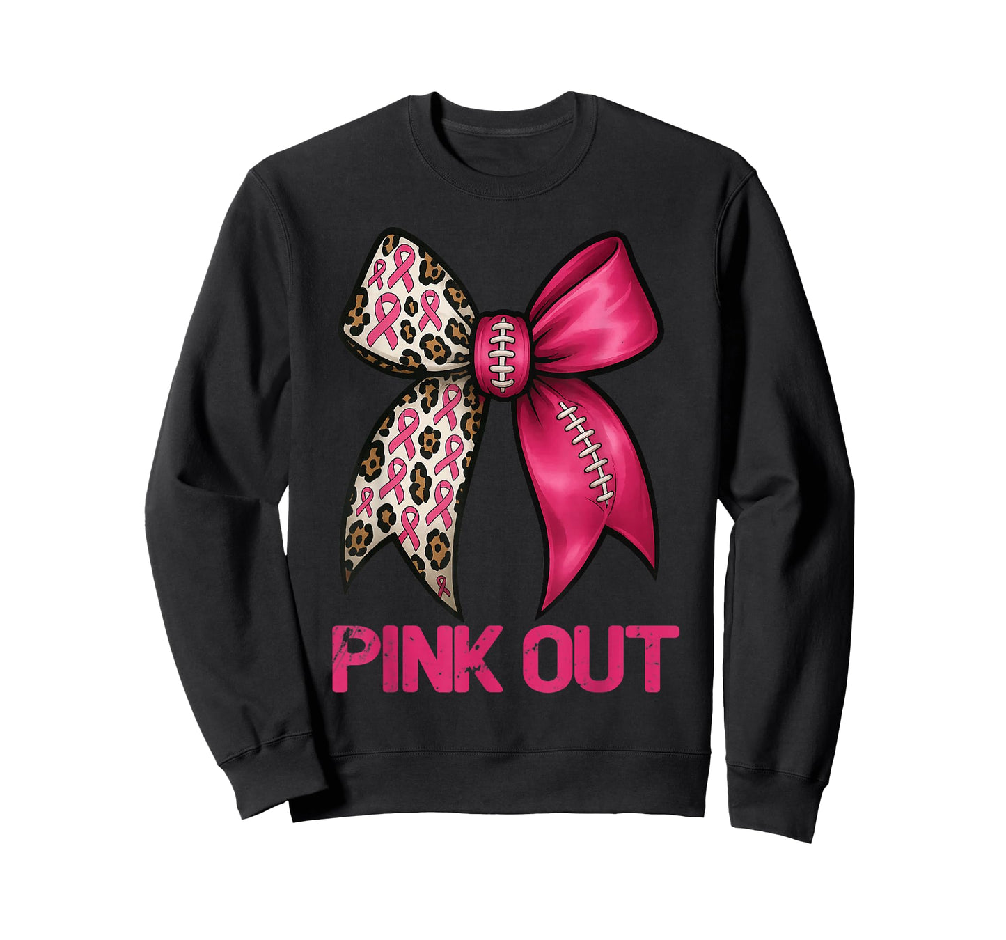 Pink Out Leopard Bow Football Breast Cancer Awareness T-Shirt