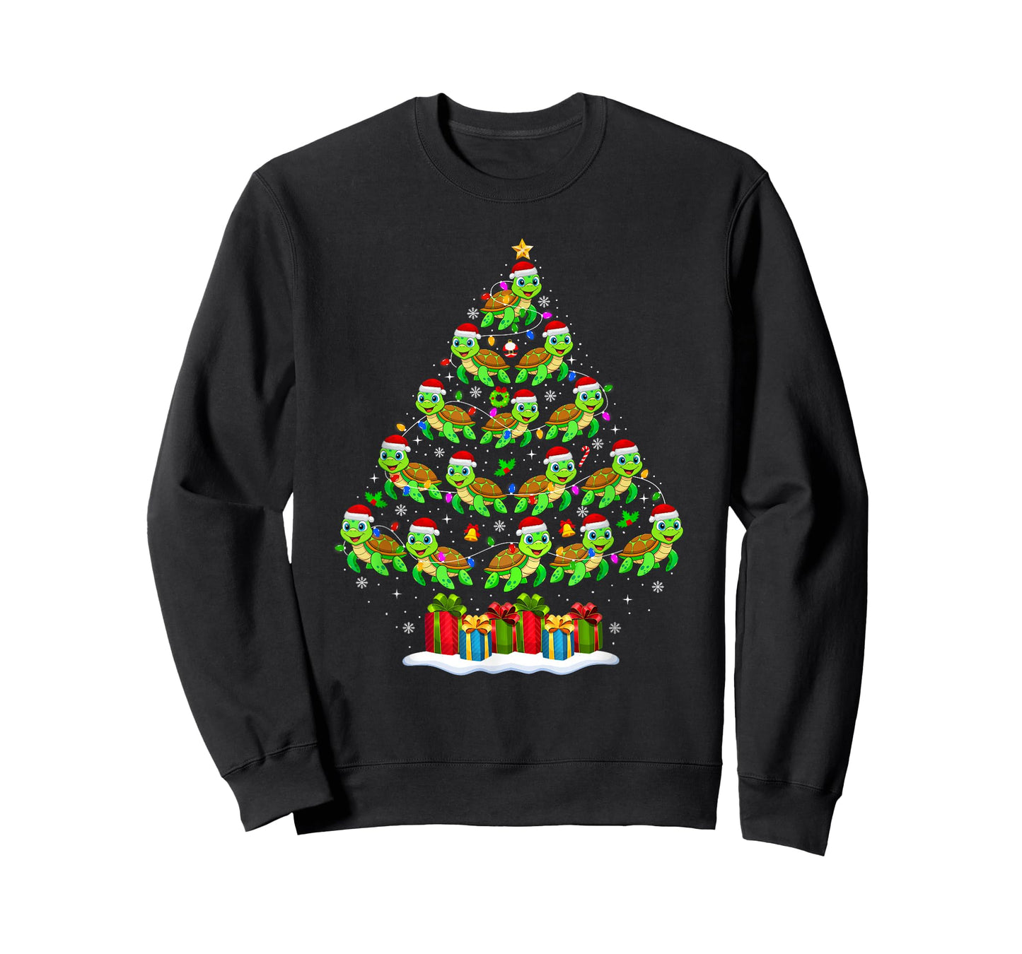 Sea Turtle Christmas Tree Lights Funny Xmas Family Men Women T-Shirt