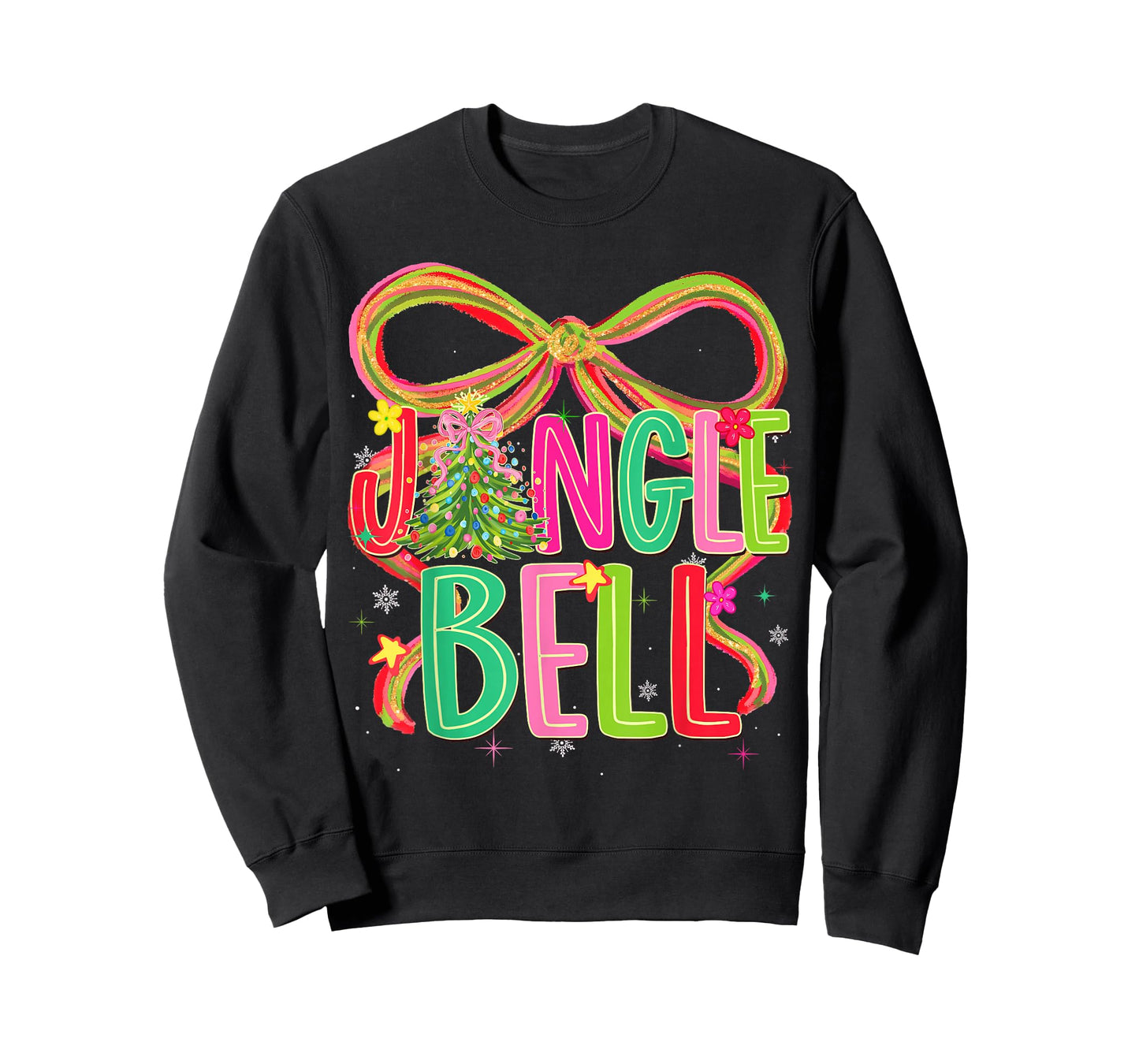 Jingle Bells Coquette Bow Merry Christmas Tree Girl Women T-Shirt