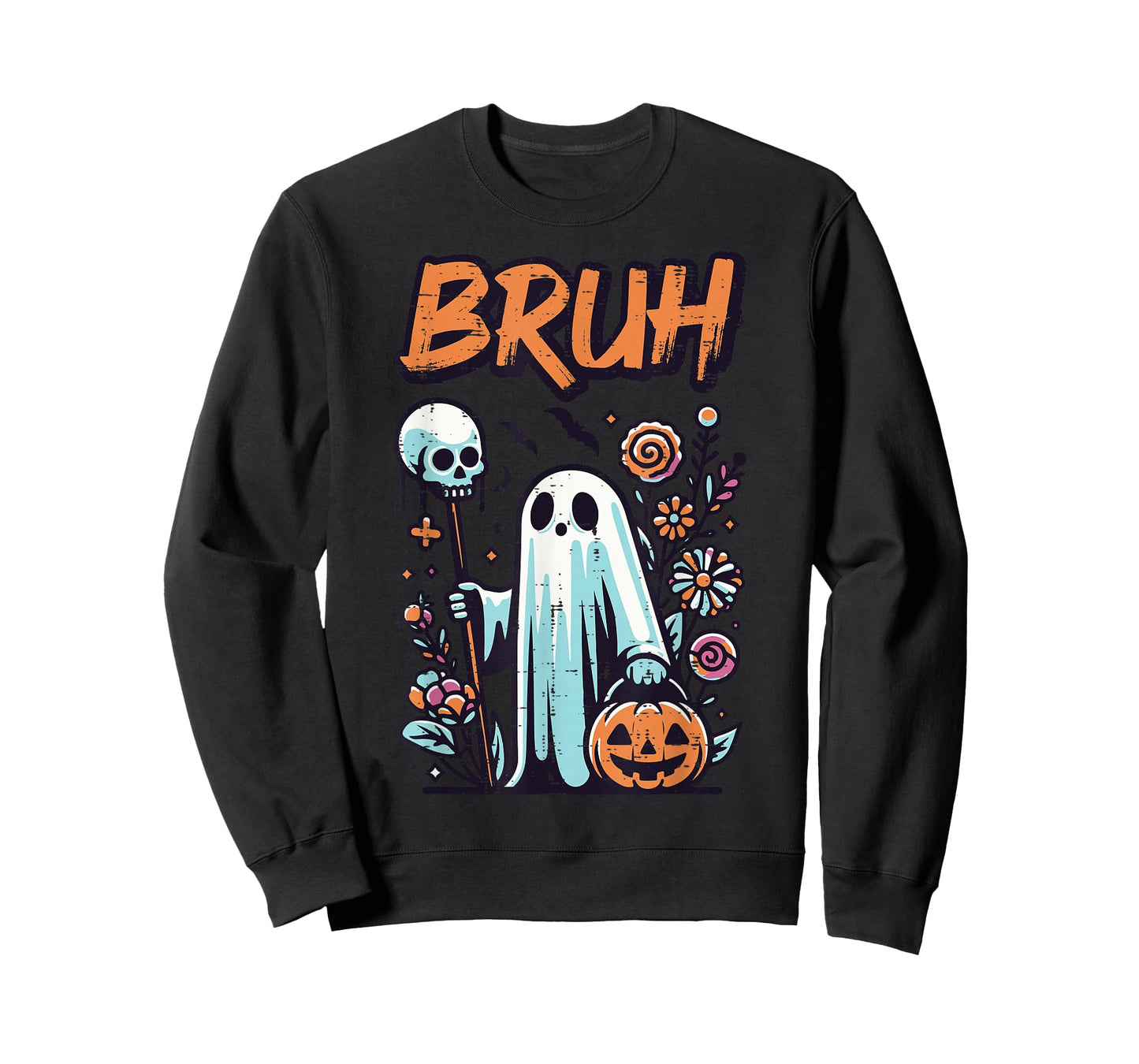 Halloween Ghost Bruh Skull Stick Costume Women Girls Kids T-Shirt