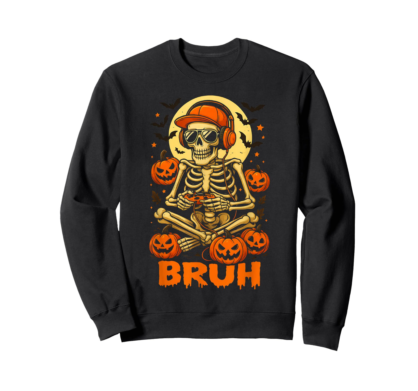 Bruh Halloween Boys Kids Gamer Men Video Gaming Skeleton T-Shirt