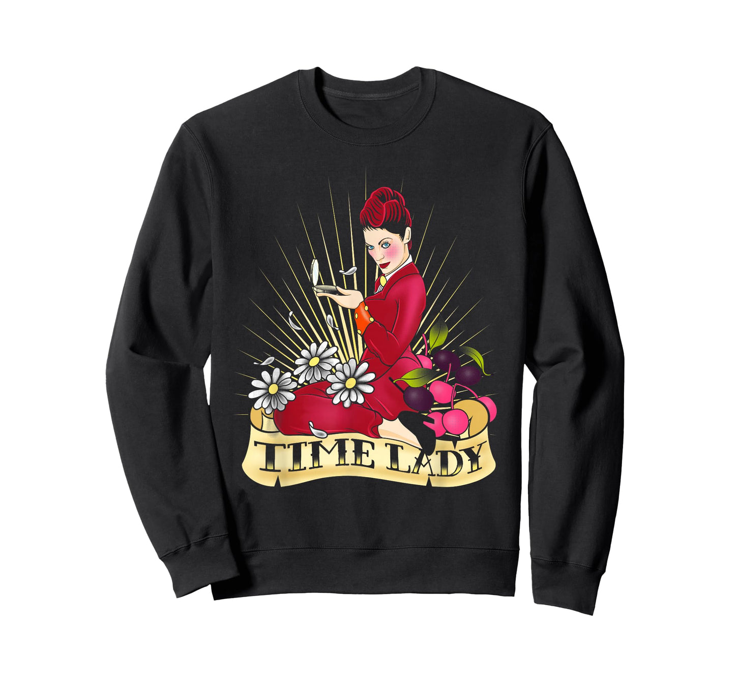 Doctor Who Rockabilly Missy Time Lady Vintage TimeTravel Fan T-Shirt - Women's Unisex-Adults Black Cotton Classic Fit Crew Neck Short Sleeve T-Shirt - Small