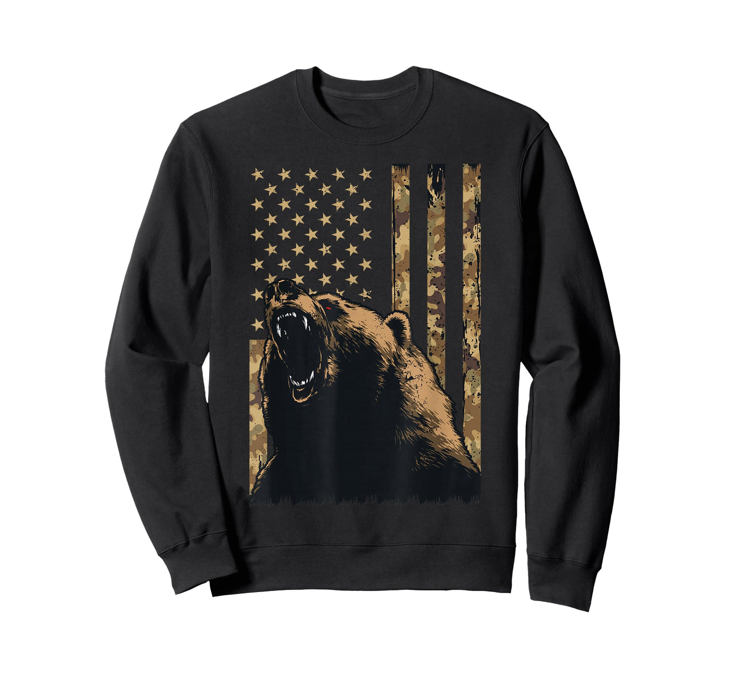 Desert Camo Grizzly Bear Grunge American Flag Tactical USA T-Shirt