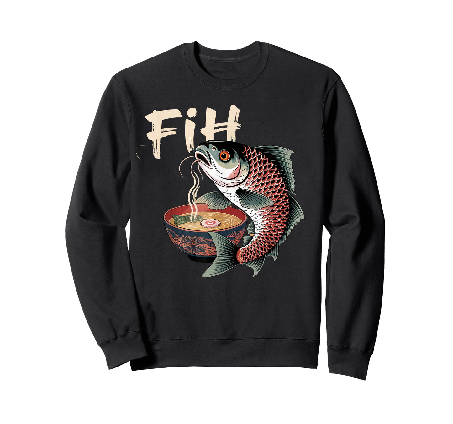Fih Eating Ramen Graphic Tee Japanese Kawaii Anime Fish T-Shirt