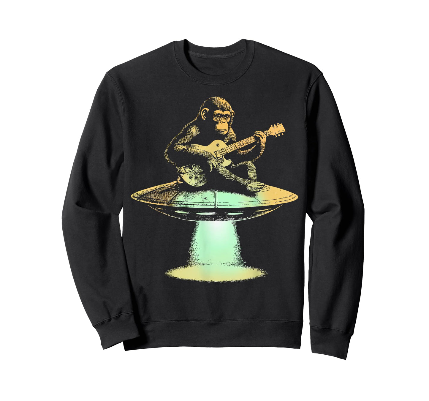 Monkey Playing Guitar On UFO Funny Guitarist Musician T-Shirt