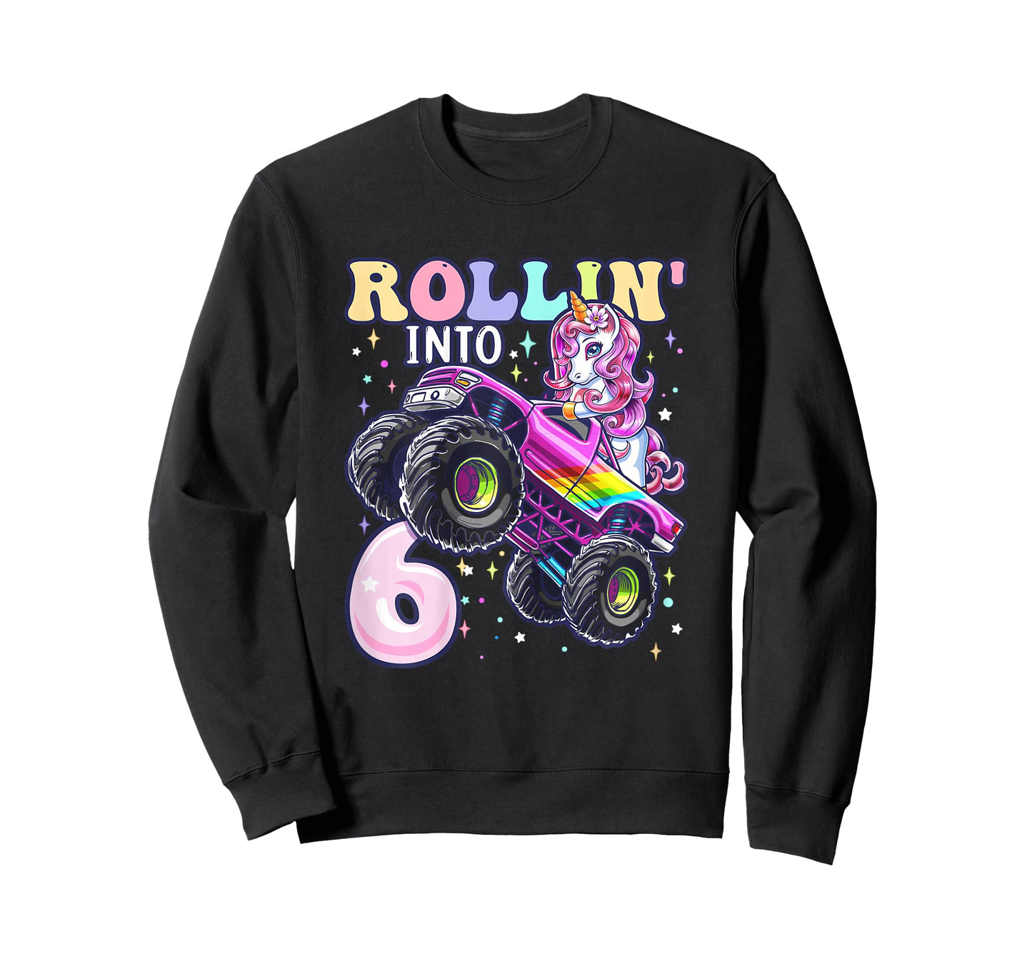 Unicorn Monster Truck 6th Birthday 6 Year Old Girls Party T-Shirt