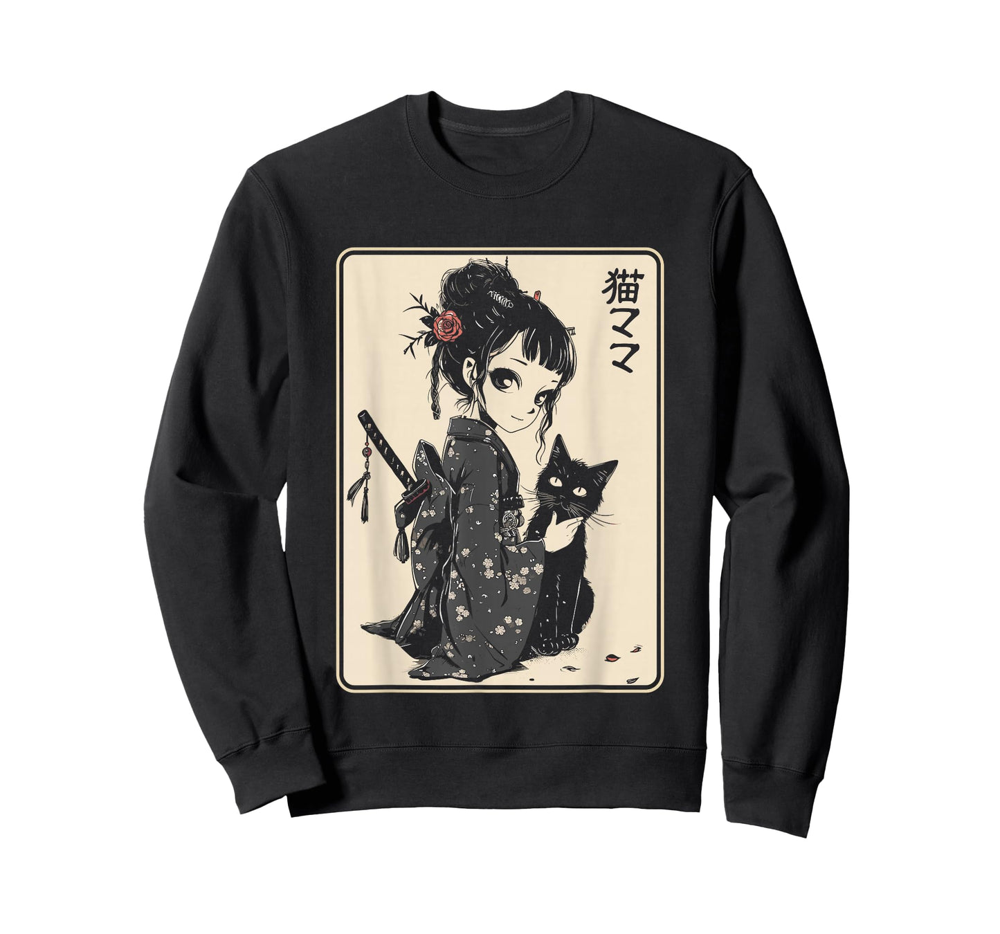 Japanese Gothic Kawaii Anime Samurai Cat Mom Woman Girls T-Shirt