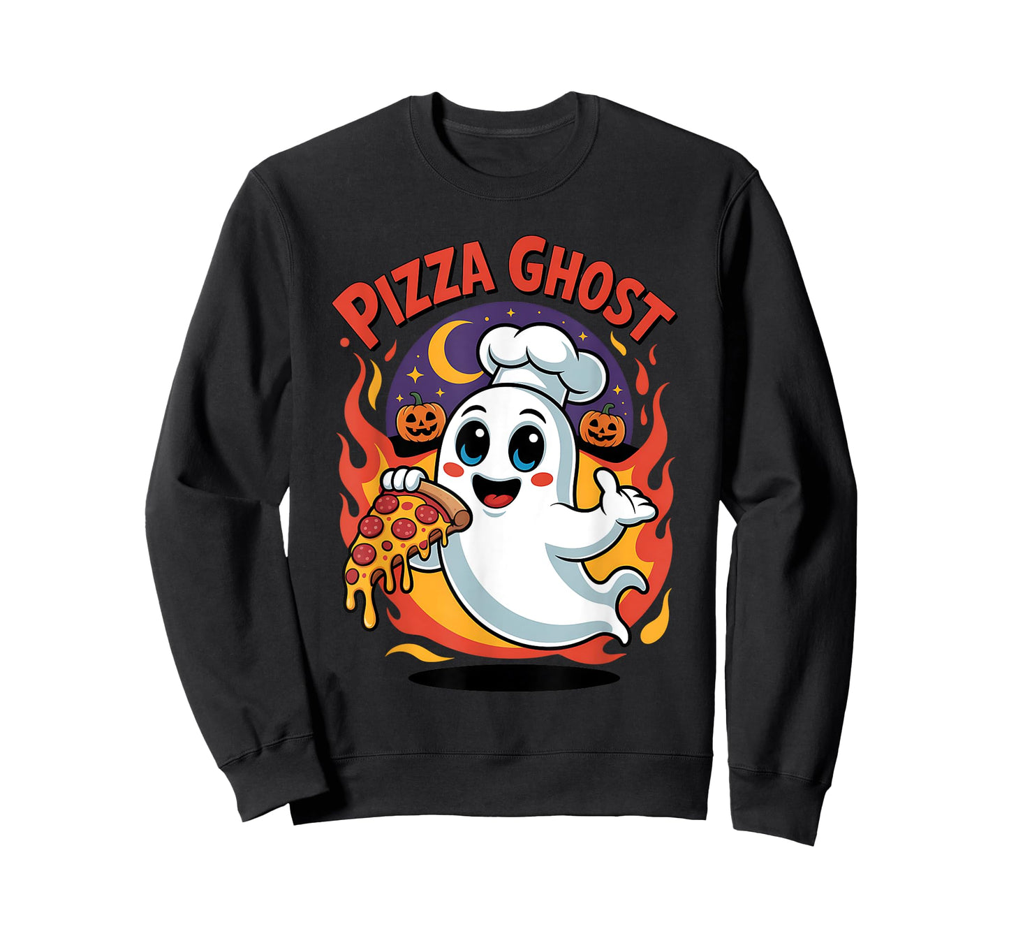 Funny Ghost Eating Pizza Cute Halloween Costume T-Shirt