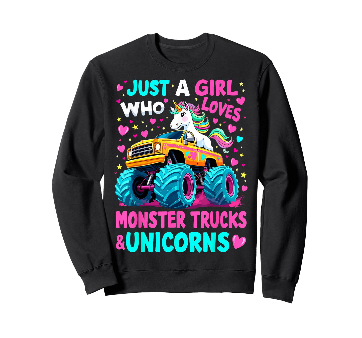 Just a Girl Who Loves Monster Trucks Unicorns T-Shirt