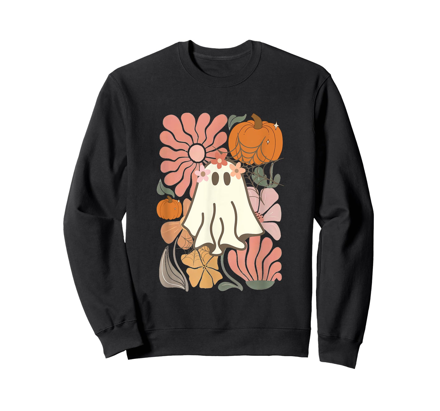 Boho Floral Fall Boho Ghost Cute Halloween for women girl T-Shirt