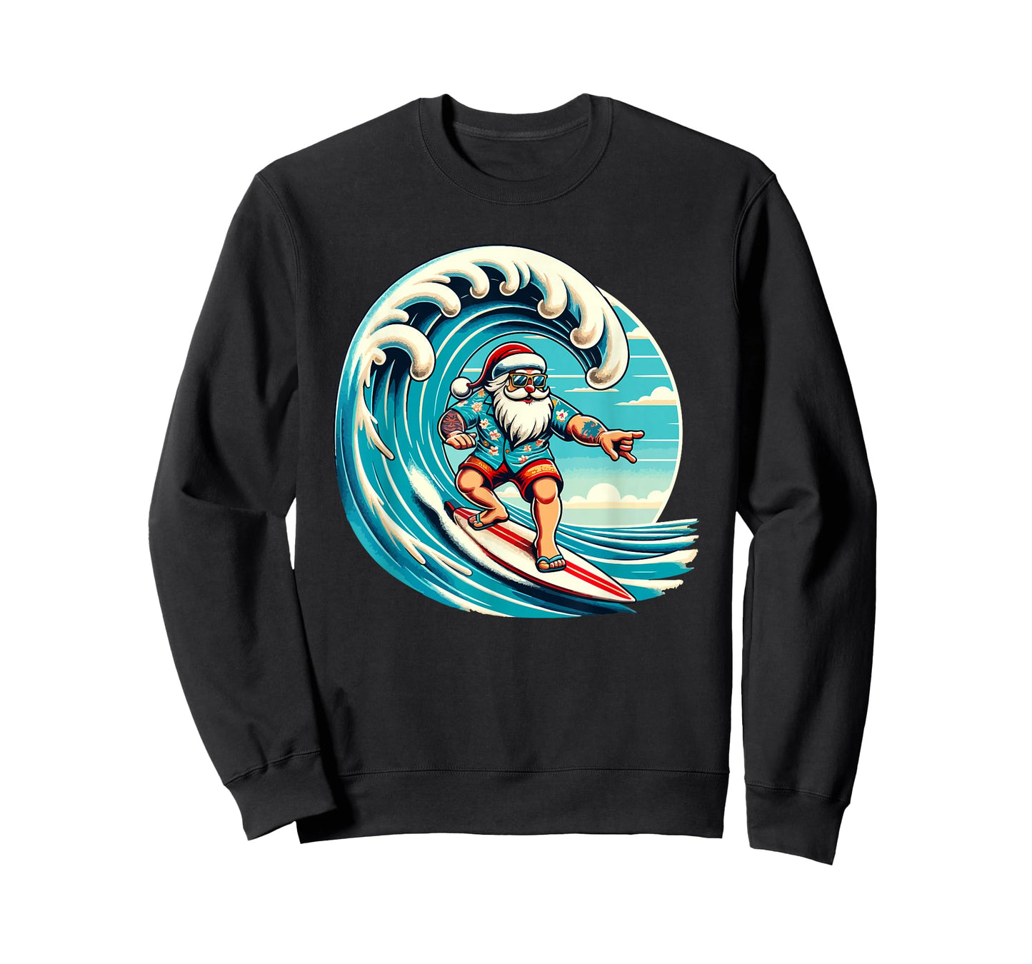 Santa Claus Hawaiian Surfing Christmas Aloha Tropical Xmas T-Shirt