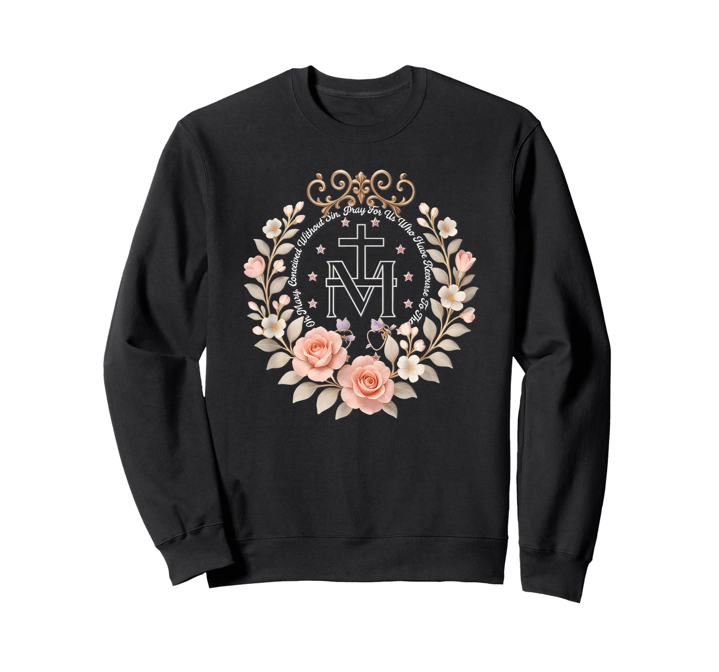Floral Miraculous Medal Marian Catholic Devotion T-Shirt