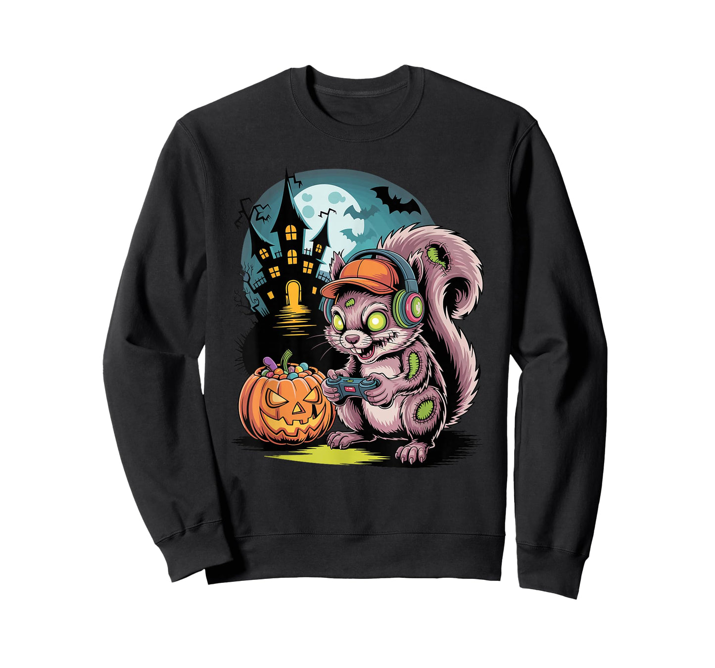 Halloween Zombie Squirrel Gamer Haunted Castle Video Gaming T-Shirt