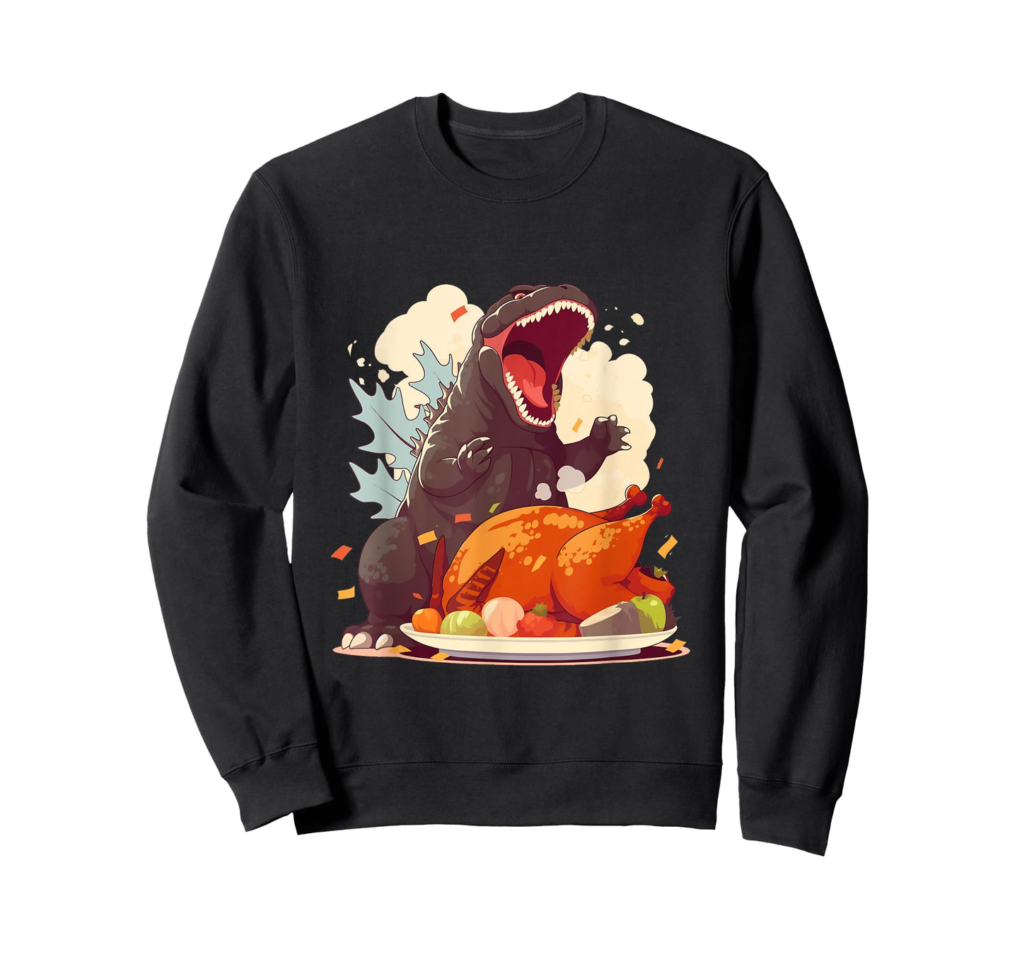 Kaiju Monsters Doing Everyday Things Hangry Kaiju Ready for Thanksgiving Turkey Feast Unisex-Adults T-Shirt