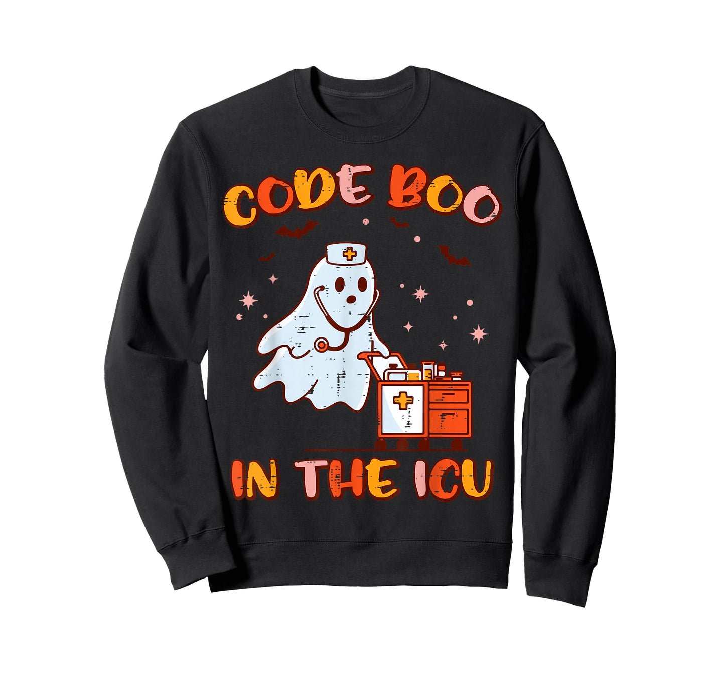 Halloween Nurse Code Boo ICU Ghost Costume Scrub Top Women T-Shirt