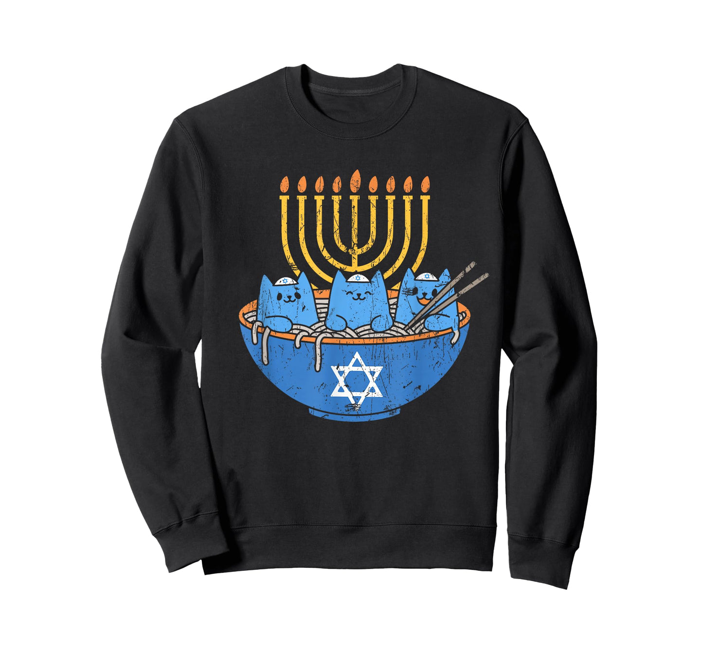 Chanukah Lover Hanukkah Gifts Jewish Cats Ramen Kitten Anime Hanukkah T-Shirt - Unisex-Adult, Anime, Cat Lovers, Families - Black, Small, Short Sleeve, T-Shirt