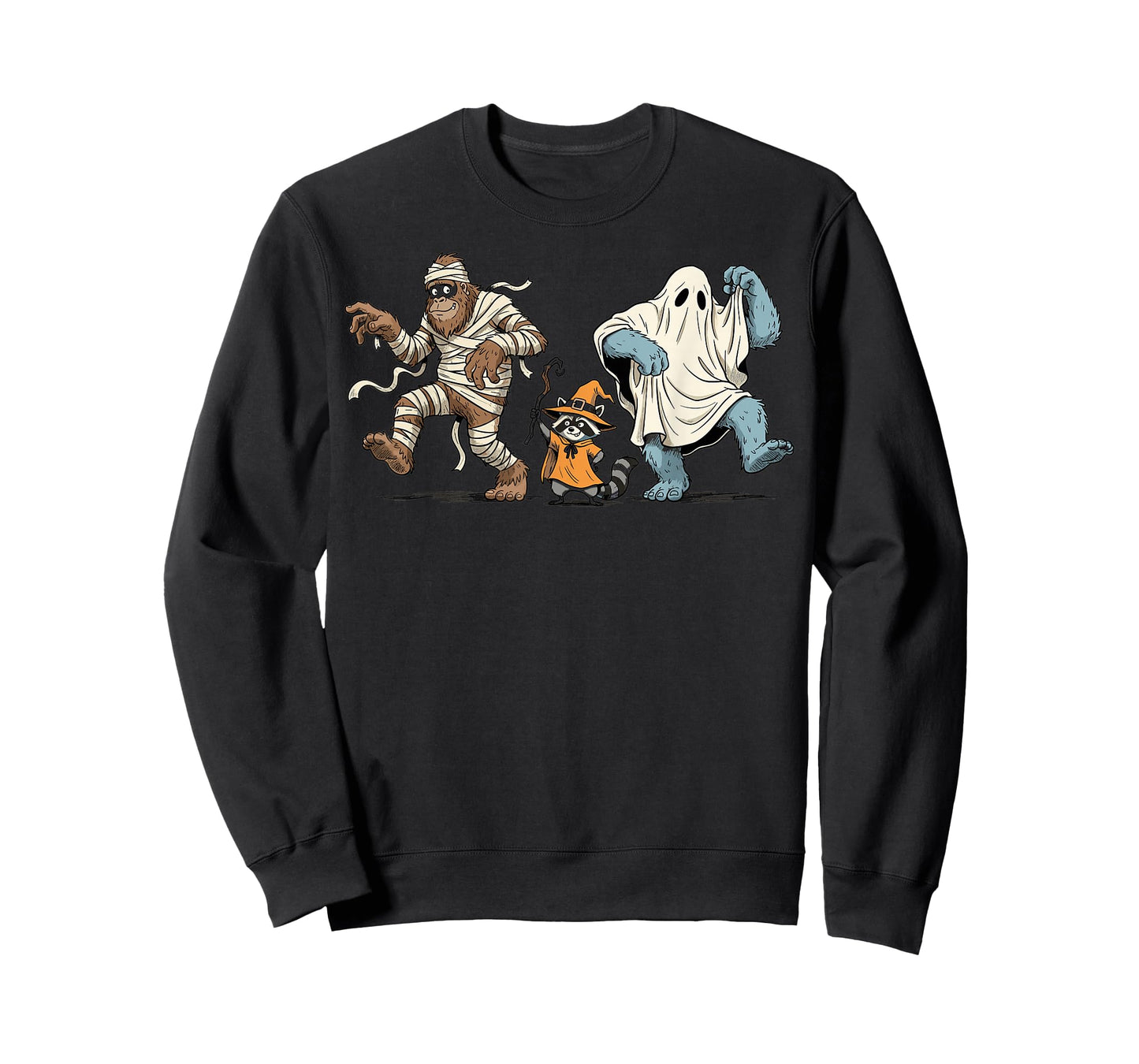 Halloween Bigfoot Mummy Yeti Ghost Raccoon Costume T-Shirt