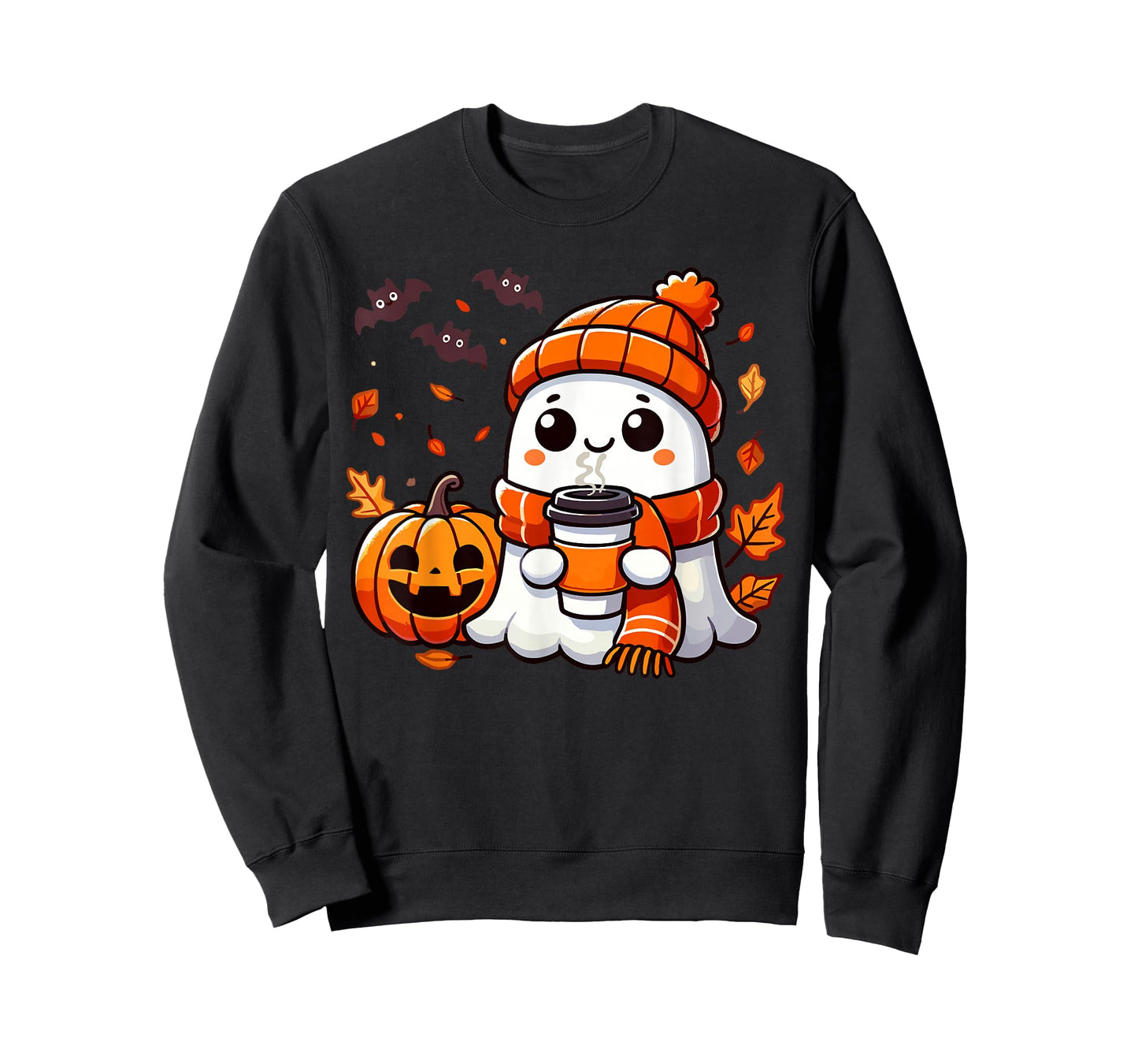 Cute Halloween Ghost Drinking Ice Coffee, Halloween Women T-Shirt