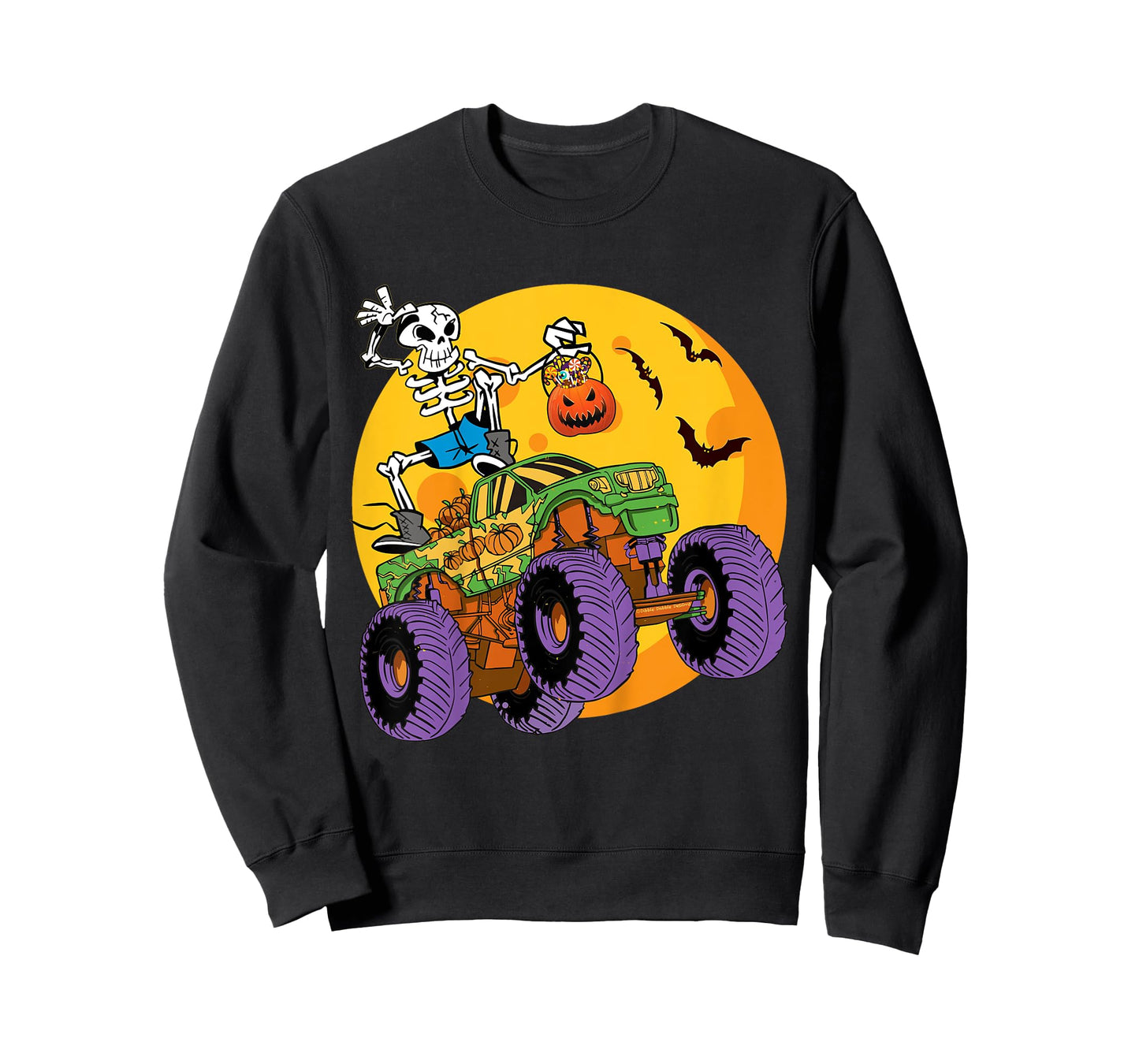 Kids Skeleton Monster Truck Trick Treat Halloween Monster Truck T-Shirt