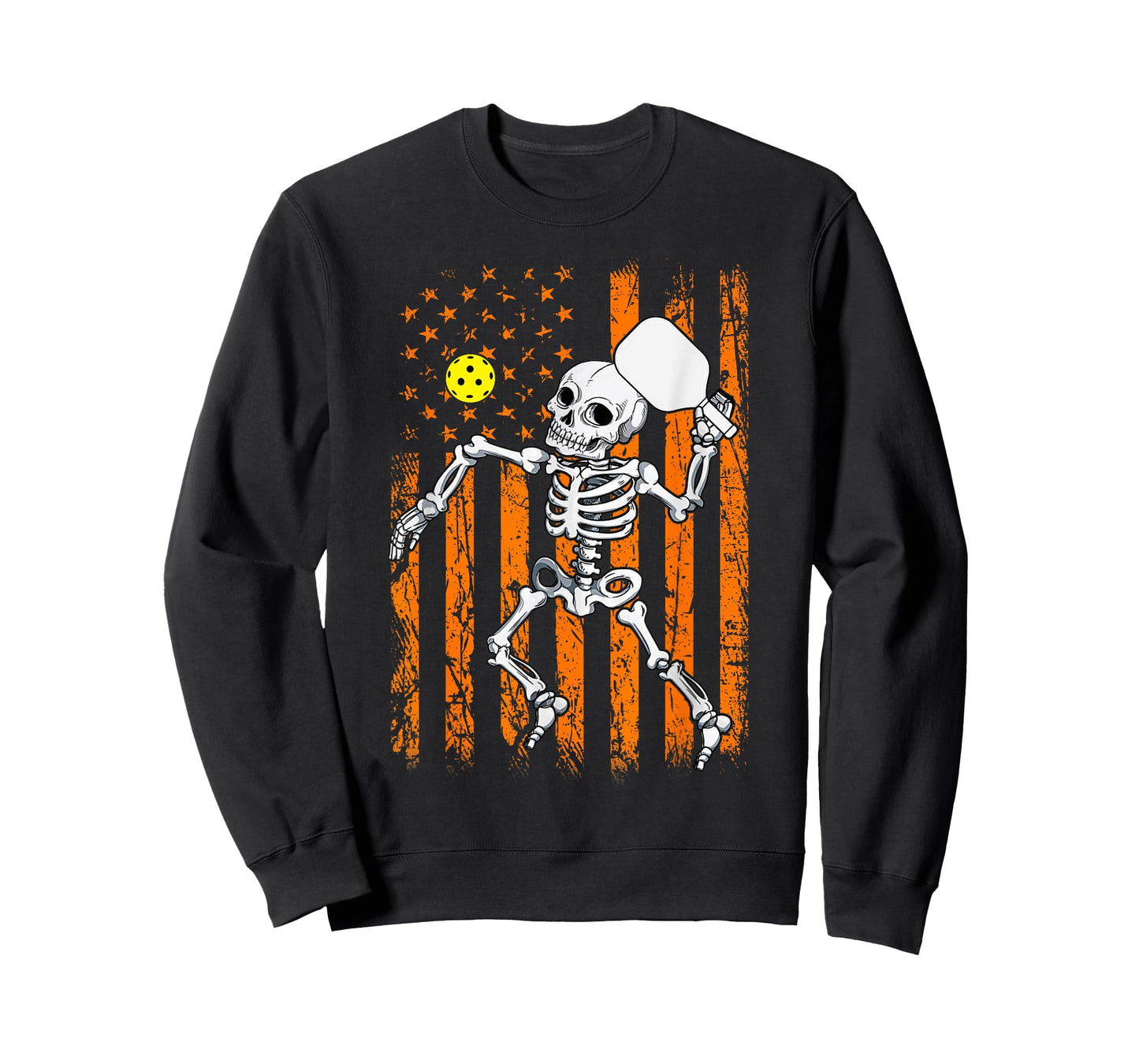 Retro Skeleton Playing Pickleball USA Flag Halloween Boys T-Shirt