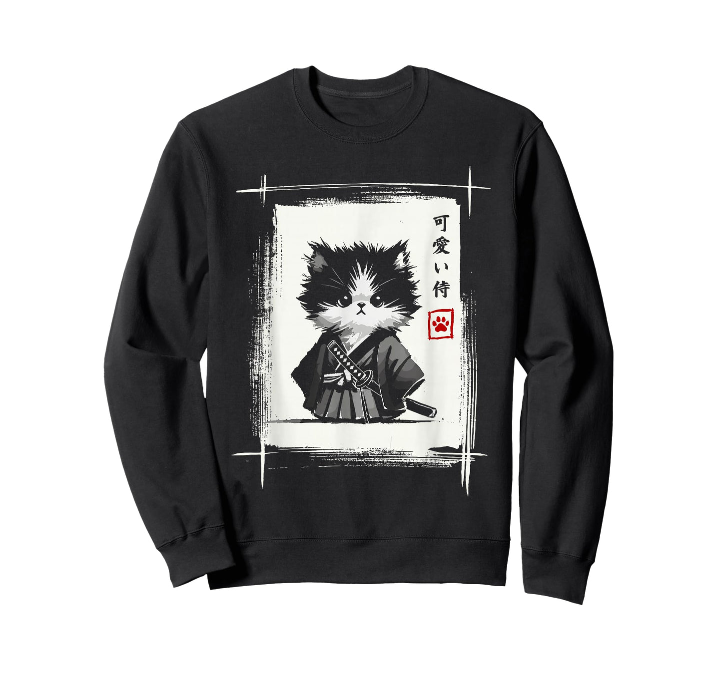 Samurai Cat Japanese Art Sumi-e Novelty Kawaii Funny Cat T-Shirt