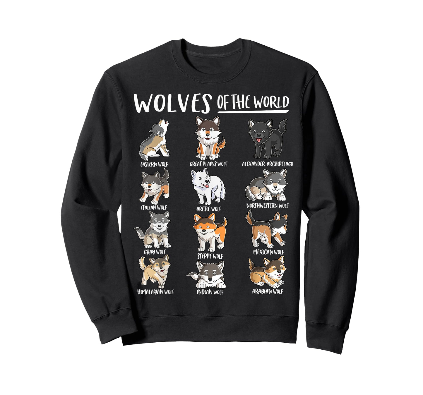 Wolves of The World Cool Educational Types of Wolf Animal T-Shirt