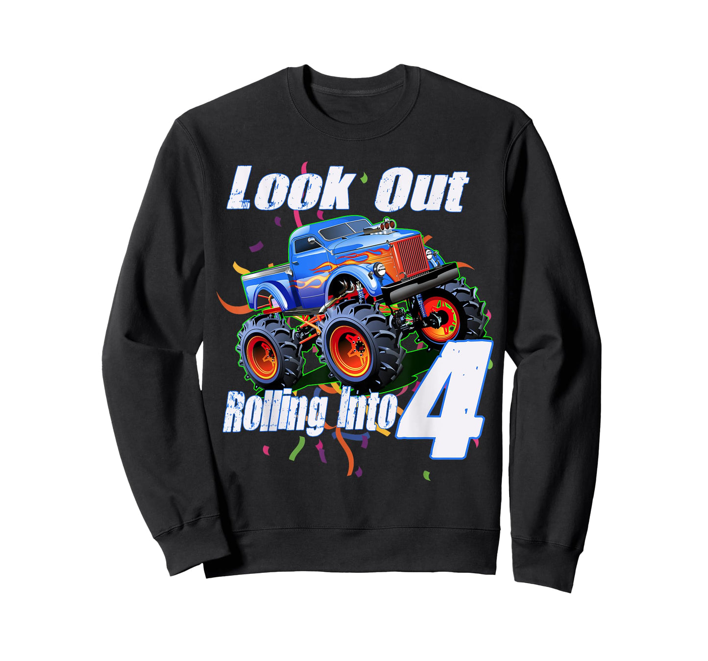 Kids 4 Year Old 4th Birthday Boy Monster Truck Car T-Shirt