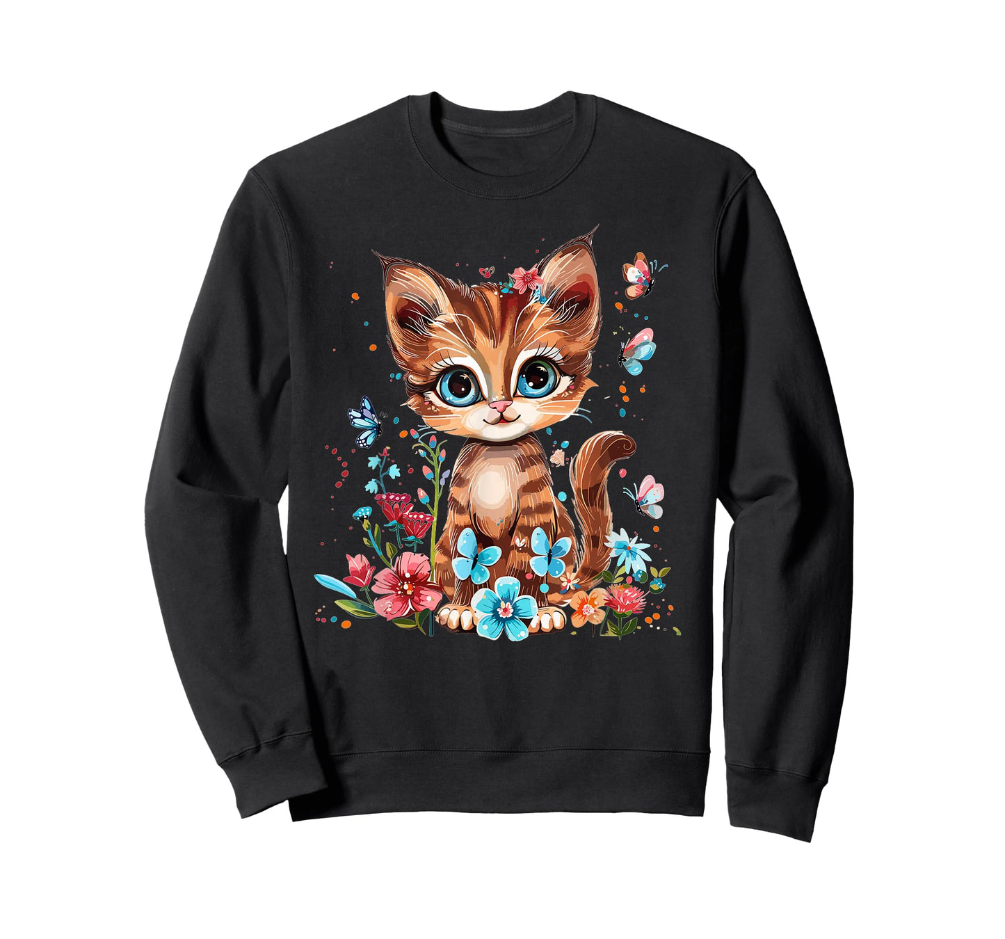 Cute Cat With Flowers I Kids Cat T-Shirt