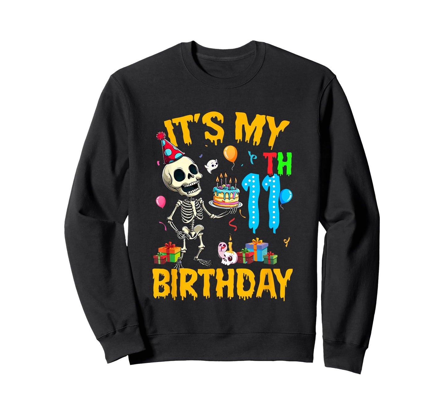 It's My 11Th Birthday Party Halloween Skeleton Birthday Kids T-Shirt