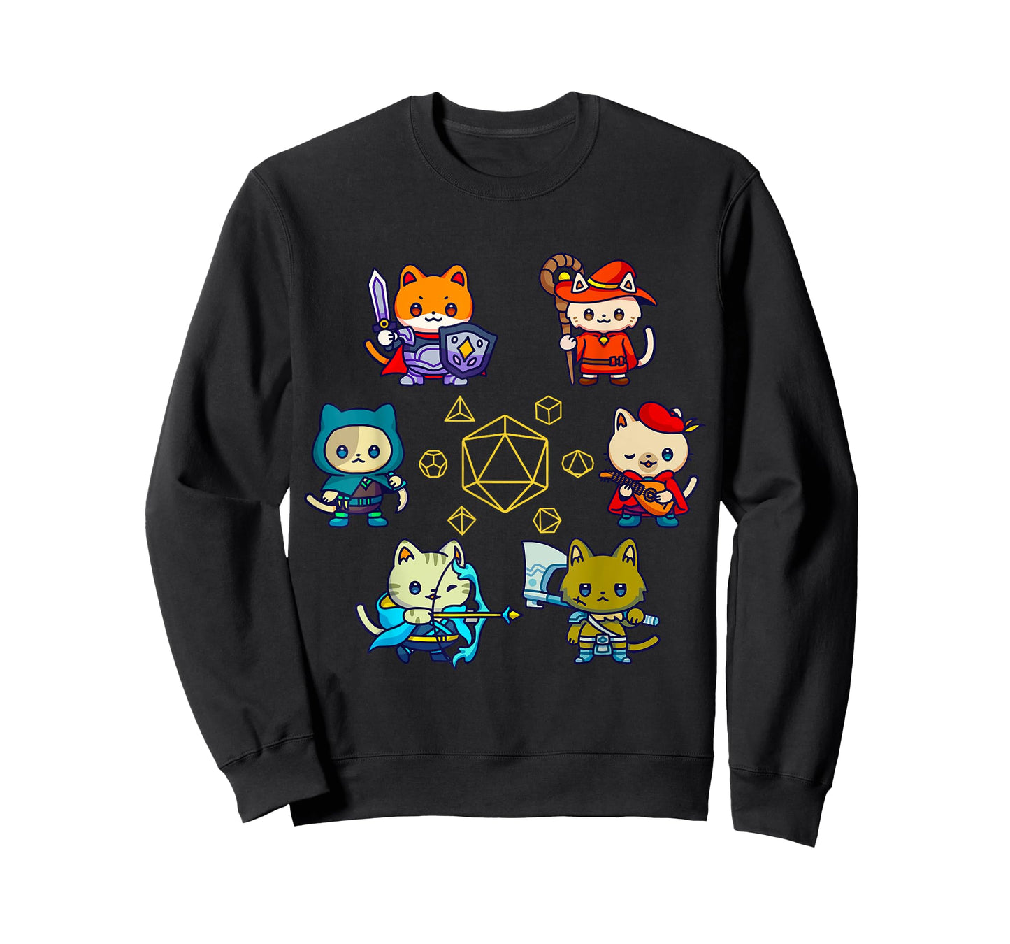 RPG Gamer Cats D20 Dice Nerdy Geek Cat Men Women Kids T-Shirt