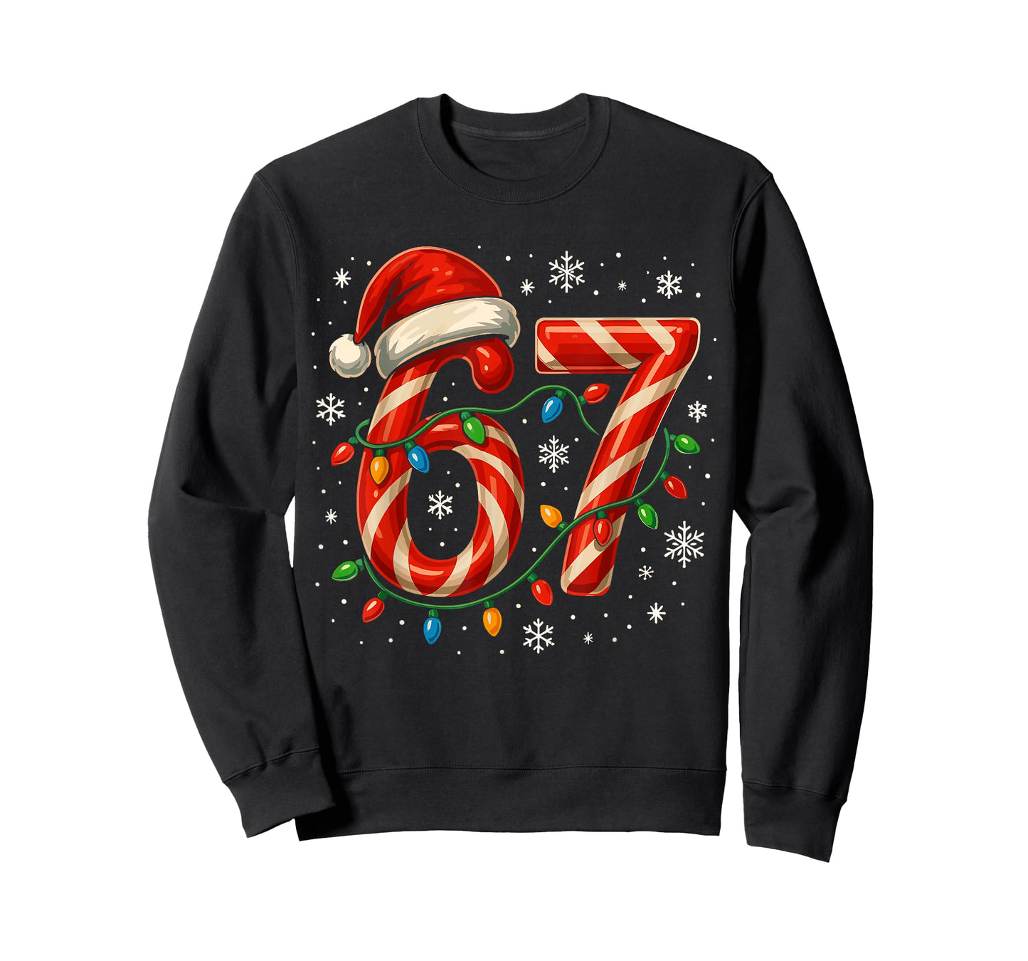67 Christmas Meme Funny Six Seven Xmas Lights Candy Cane T-Shirt