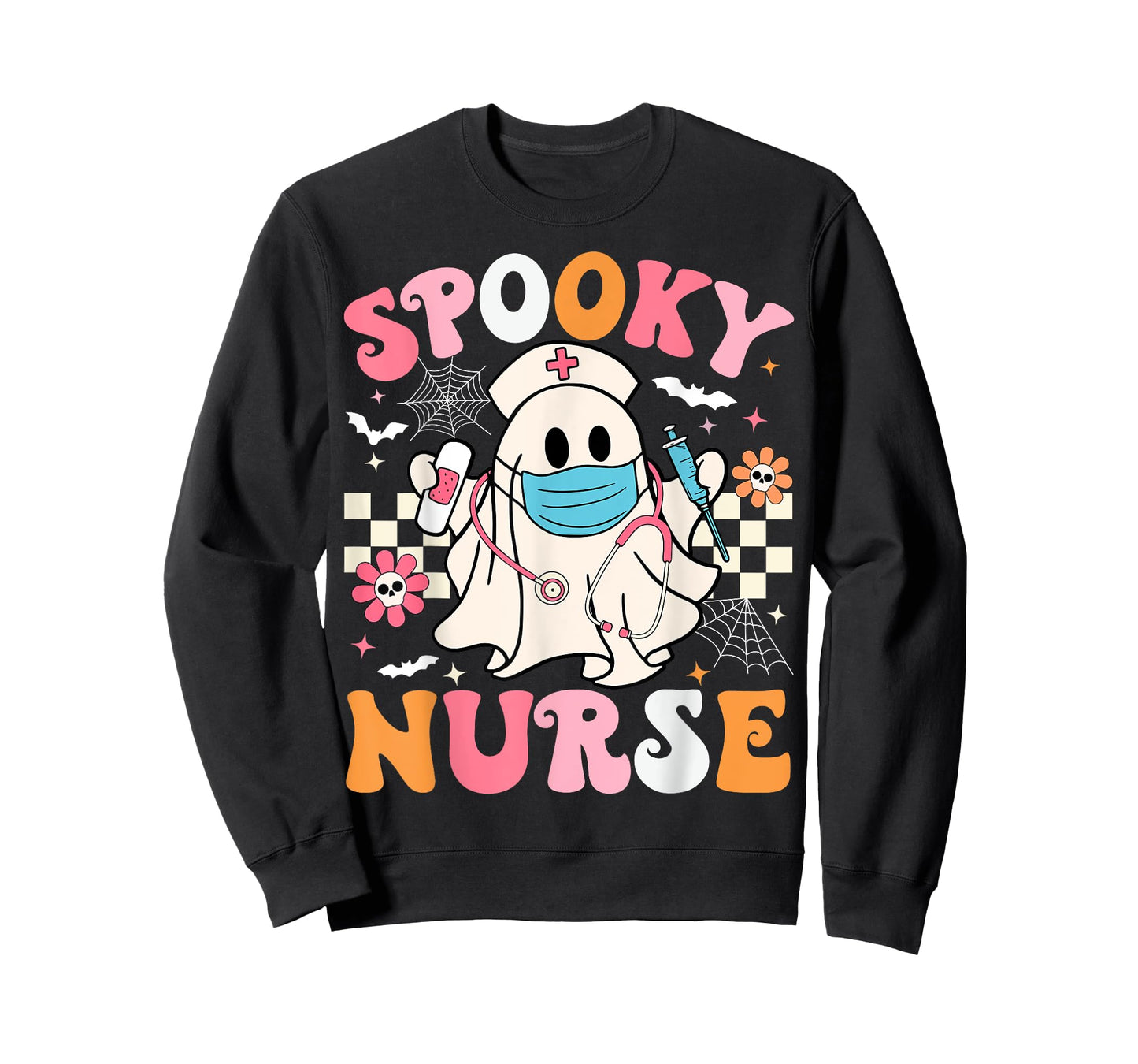 Spooky Nurse Ghost Halloween Cute Groovy Nursing Halloween T-Shirt
