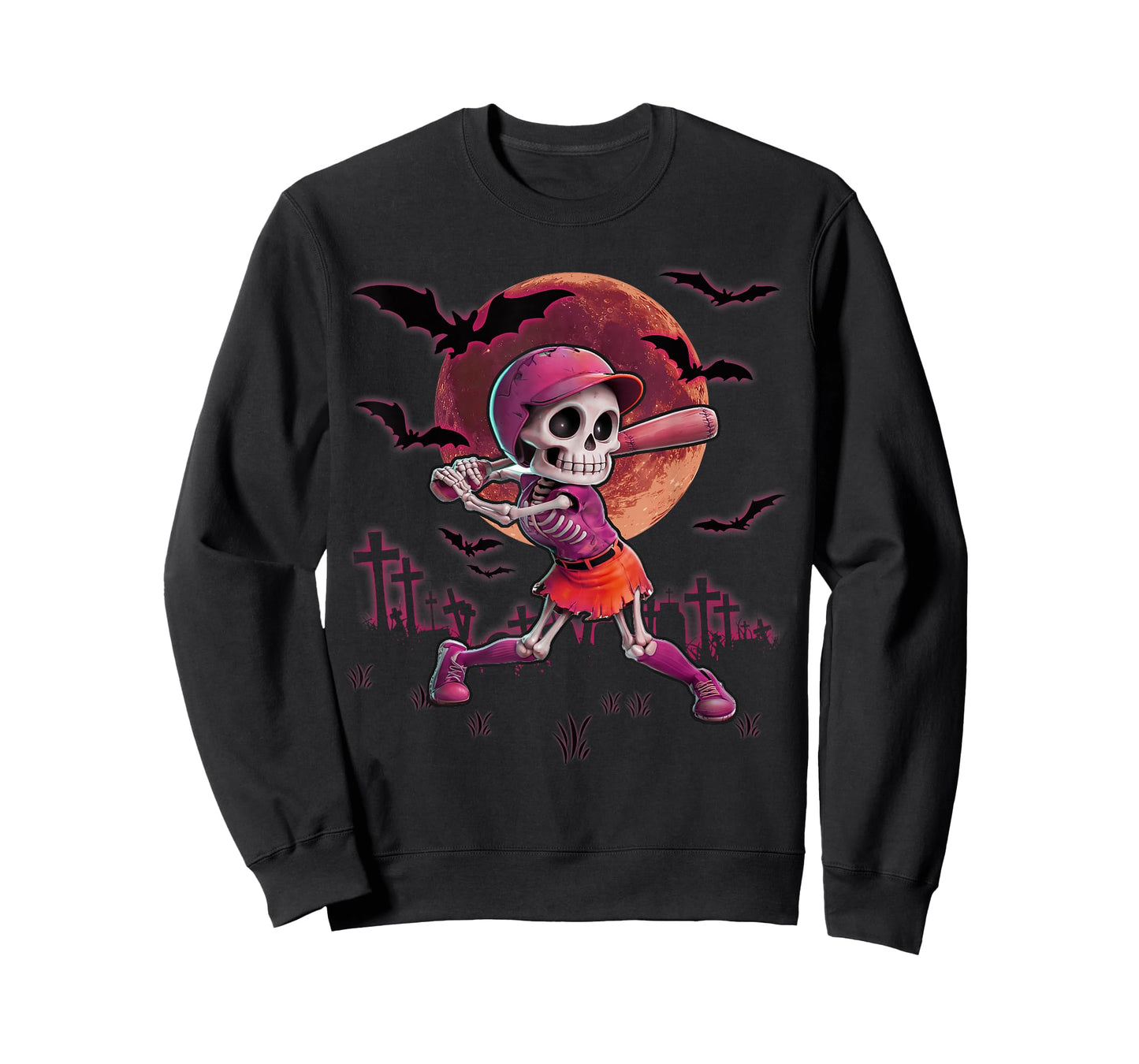 Softball Halloween Skeleton Girl Spooky Season Practice T-Shirt
