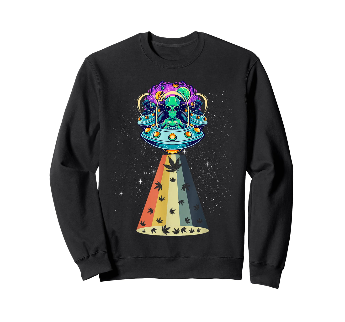Vintage Alien Weed Pot Leaf UFO Abduction Marijuana T-Shirt