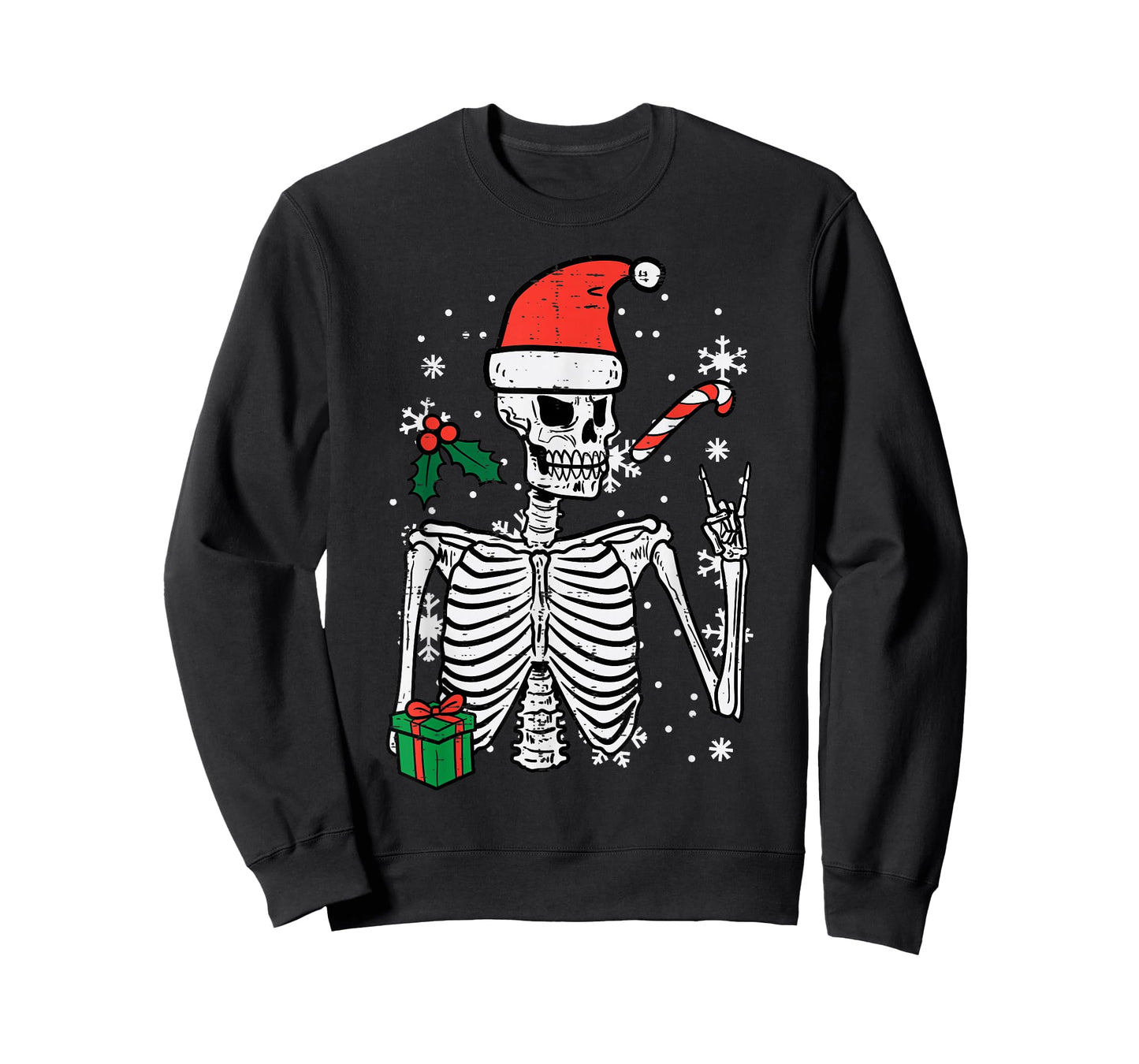 Christmas Rocker Skeleton Santa Rock Hand Xmas Men Boys Kids T-Shirt