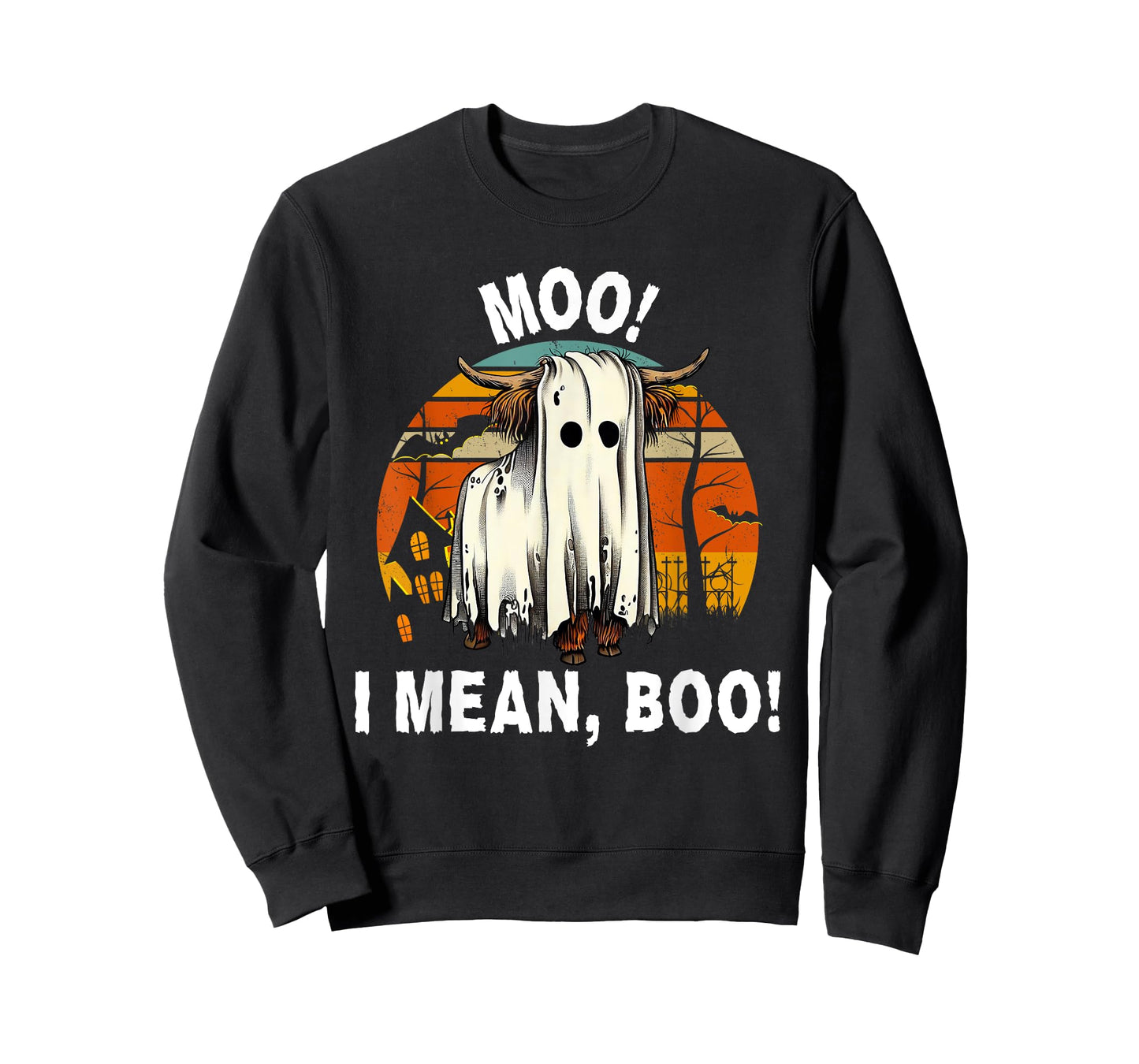 Funny Halloween Highland Cow, Cute Vintage Ghost Cow T-Shirt