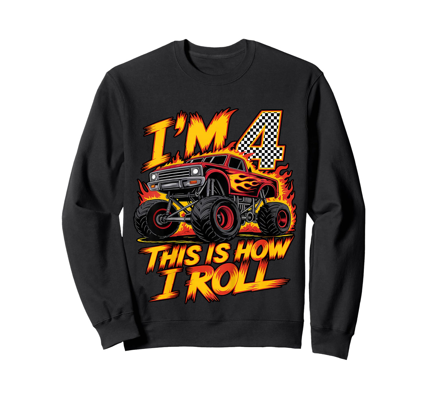 Monster Truck 4th Birthday 4 Year Old Boy Born 2021 Kids T-Shirt