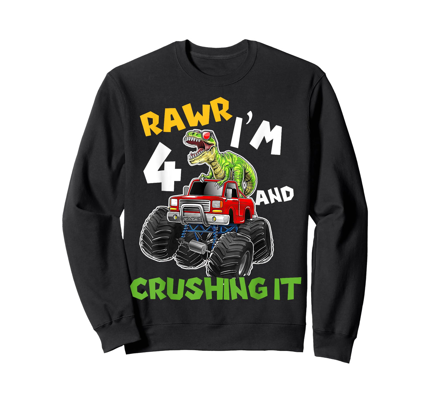 Rawr I’m 4 Crushing It Dinosaur 4th Birthday Monster Truck T-Shirt
