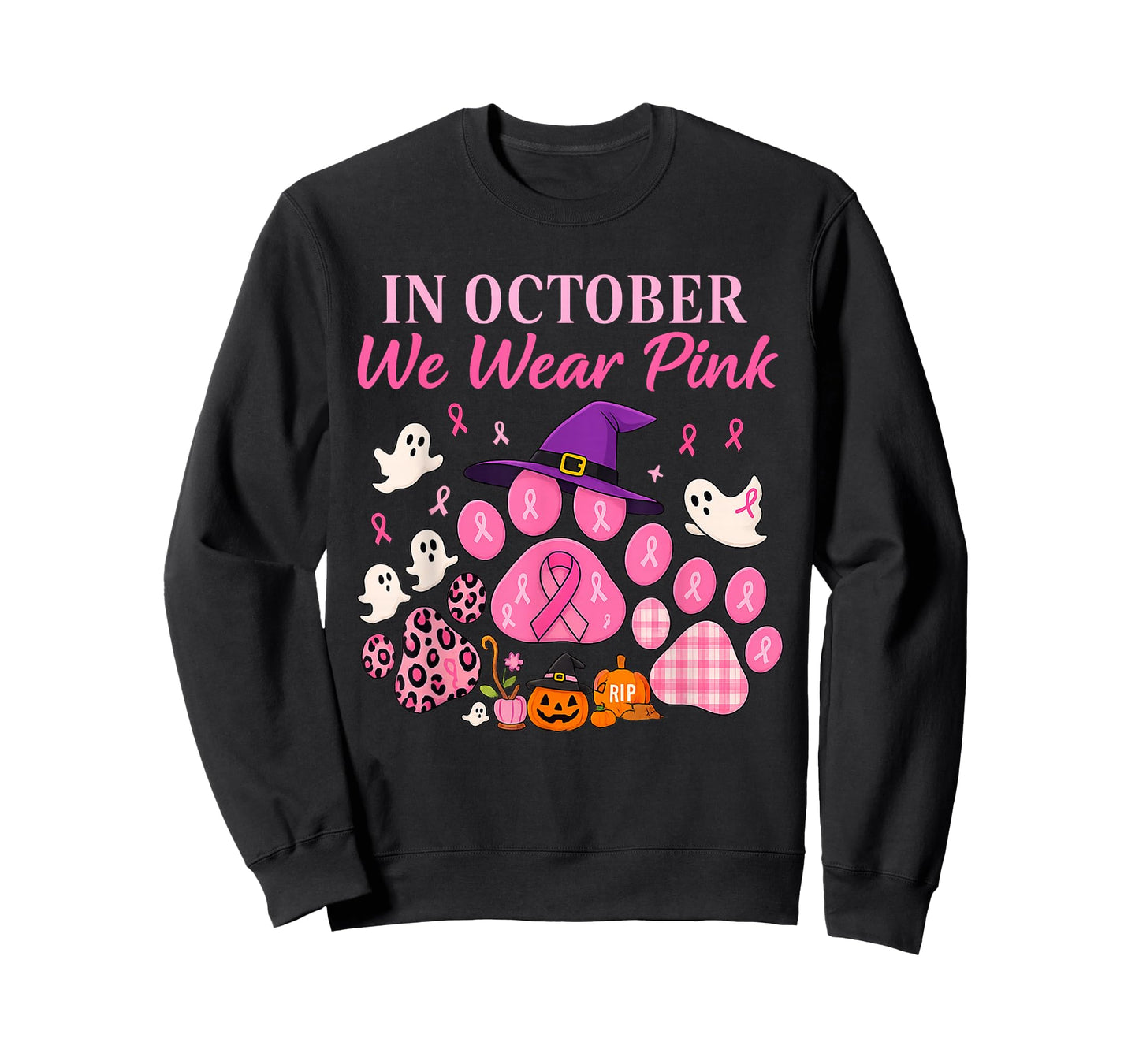 in October We Wear Pink Dog Paw Breast Cancer Awareness T-Shirt