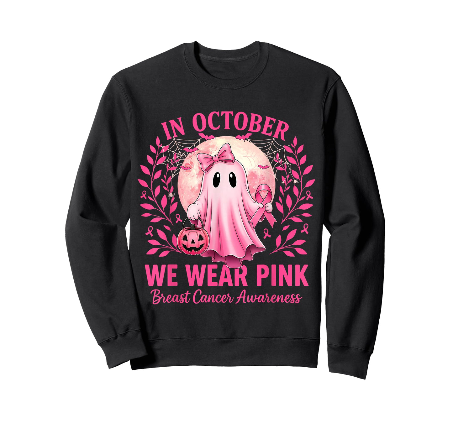 in October We Wear Pink Breast Cancer Awareness Halloween T-Shirt