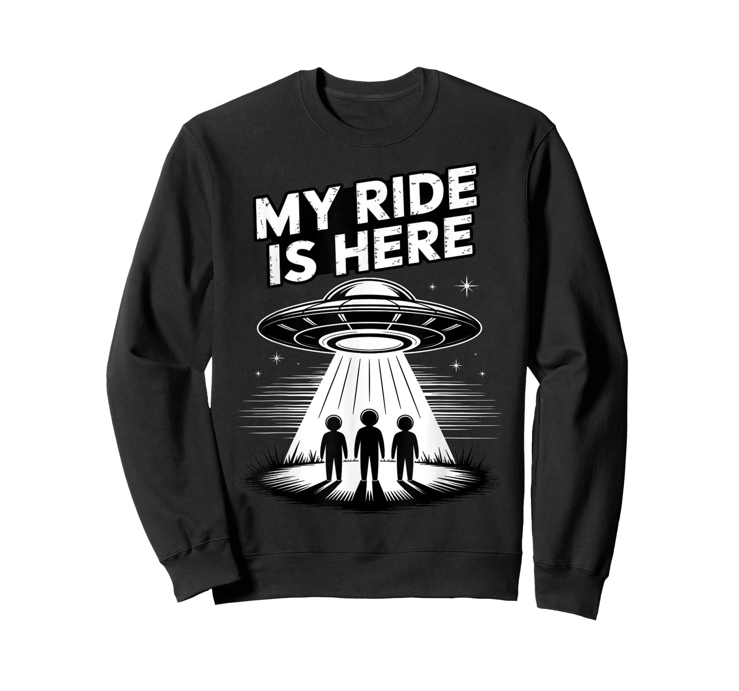 Alien UFO My Ride Is Here Funny Flying Saucer Kids Men Women T-Shirt