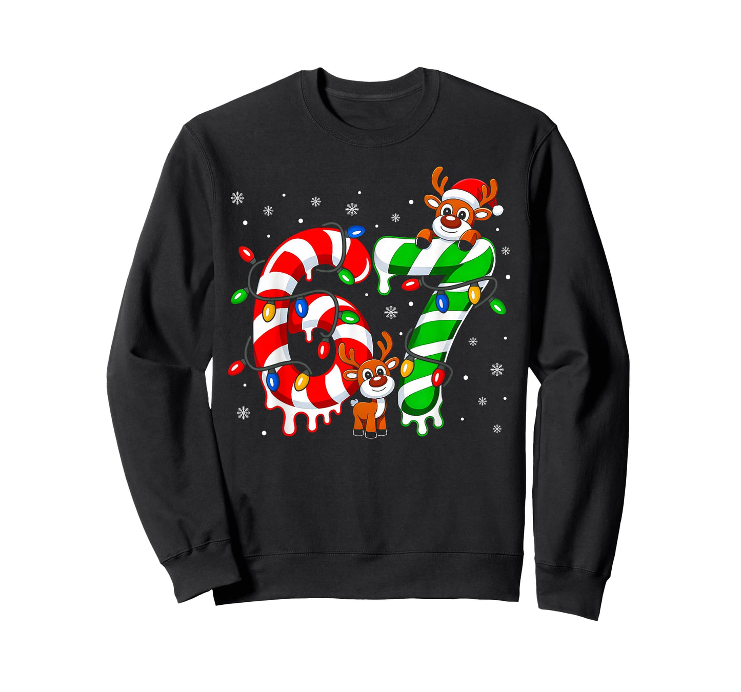 Number 67 Six Seven 6 7 Meme Candy Cane Matching Christmas T-Shirt